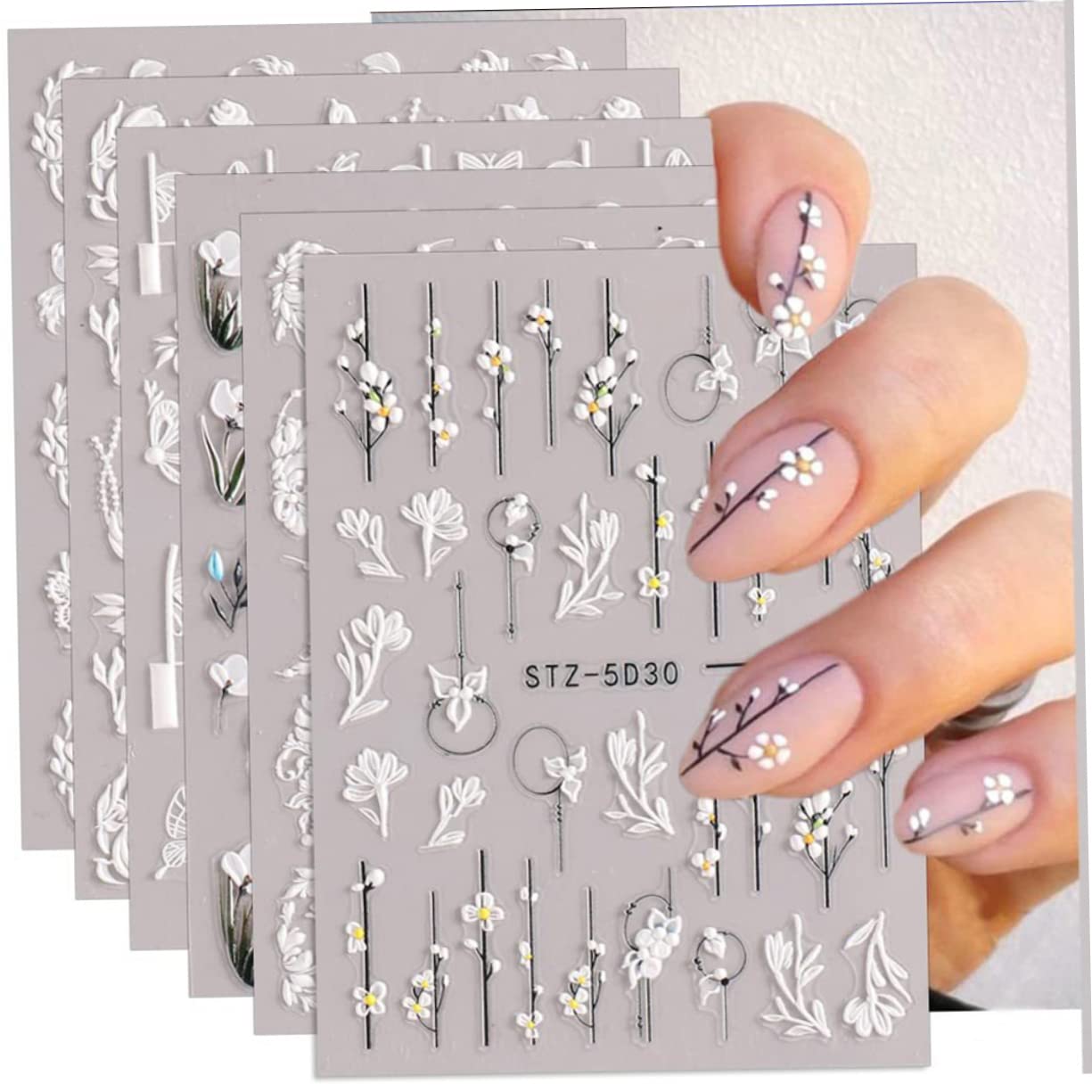minkissy 30 Fogli Adesivi Floreali Per Unghie Di Arte Del Chiodo Nail Design Kit Diffusore Calcomanias Para Uñas Autoadesivo Di Arte Del Chiodo Decalcomania Del Chiodo Adesivi Fiore