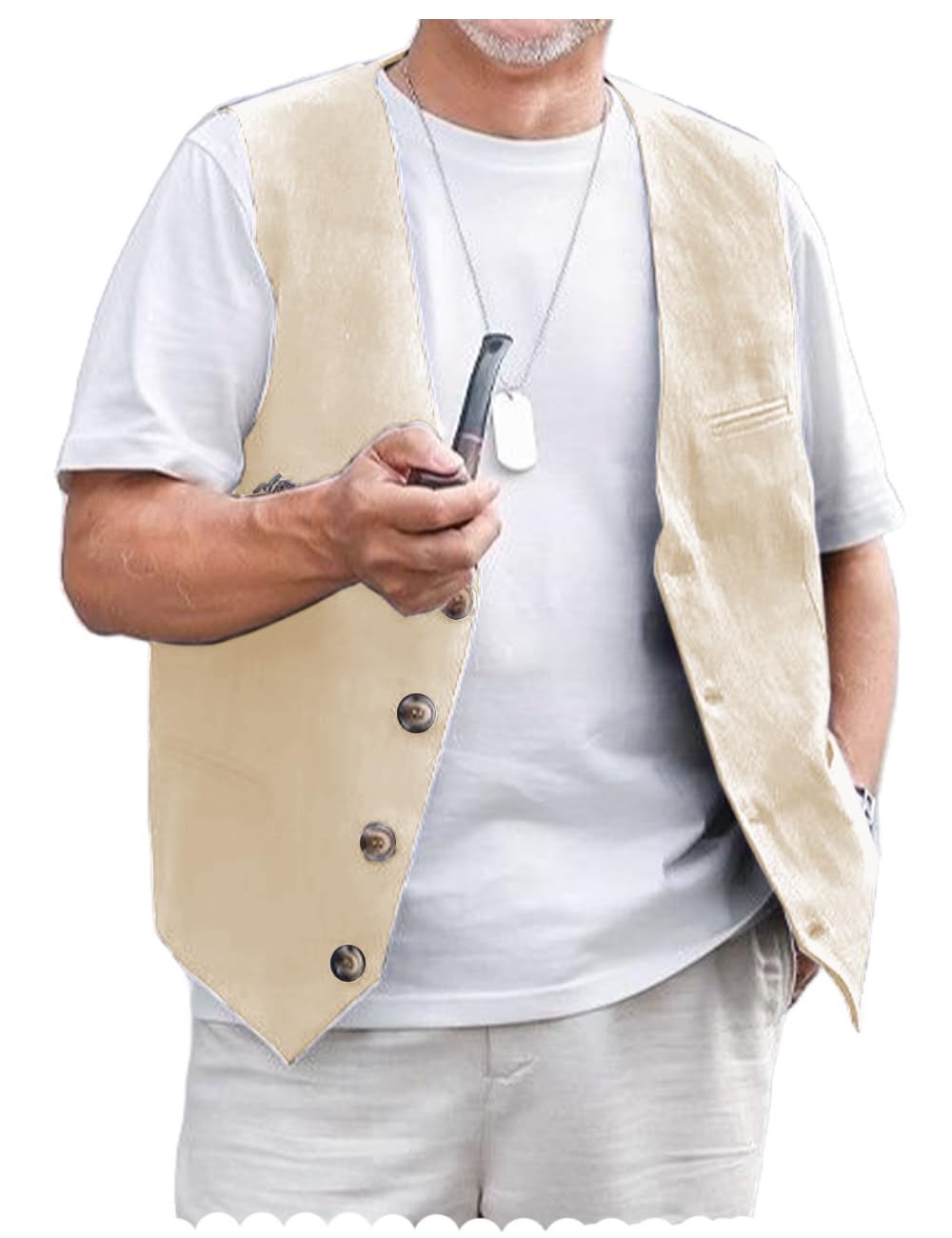 Gilet in lino da uomo, estivo, vintage, retrò, vestibilità regolare