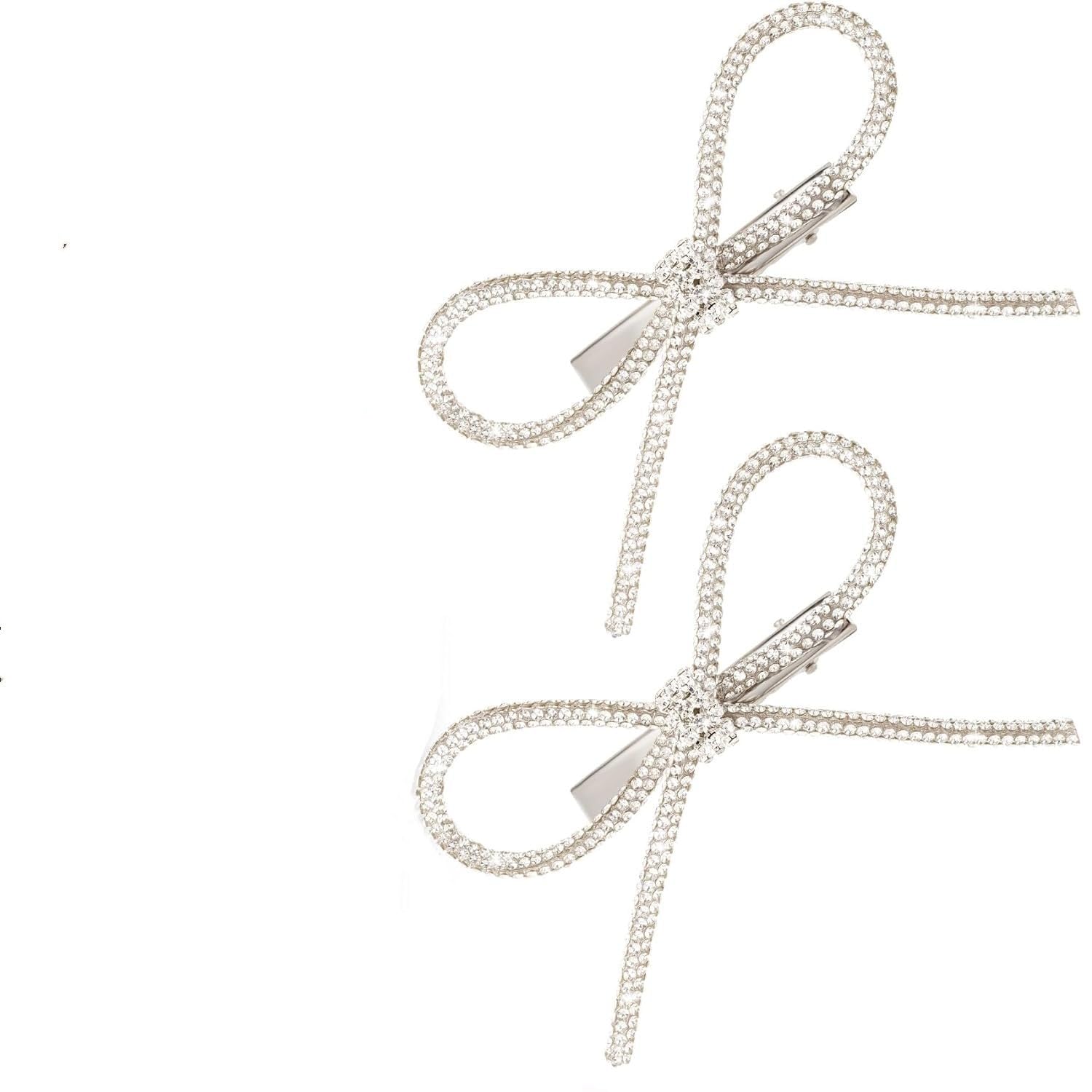 Generic Sparkle and Shine with our Rhinestone Crystal Bow Hair Clips. Upgrade Your Hairstyle with Silver Hair Bows Rhinestone Embellished - Set of 2