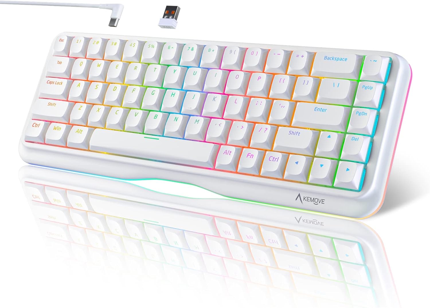 KEMOVE k68 65% TKL Teclado de Juego mecánico inalámbrico, Cable Tipo 2.4GHz / Bluetooth 5.0, con Interruptor Amarillo gateron Pro de Enchufe en Caliente, Efecto de luz RGB, Tapa Clave PBT