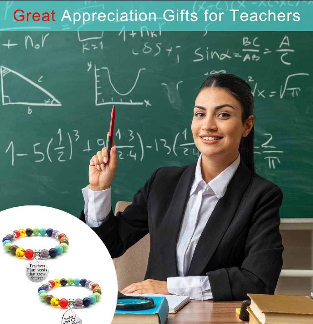 2 Pieces Teacher Appreciation Gifts Bracelets Charm Teacher Bracelets Gifts for Women Healing Beads Teacher Bracelet Graduation End of Year Thank You Gifts for Teacher - Image 8