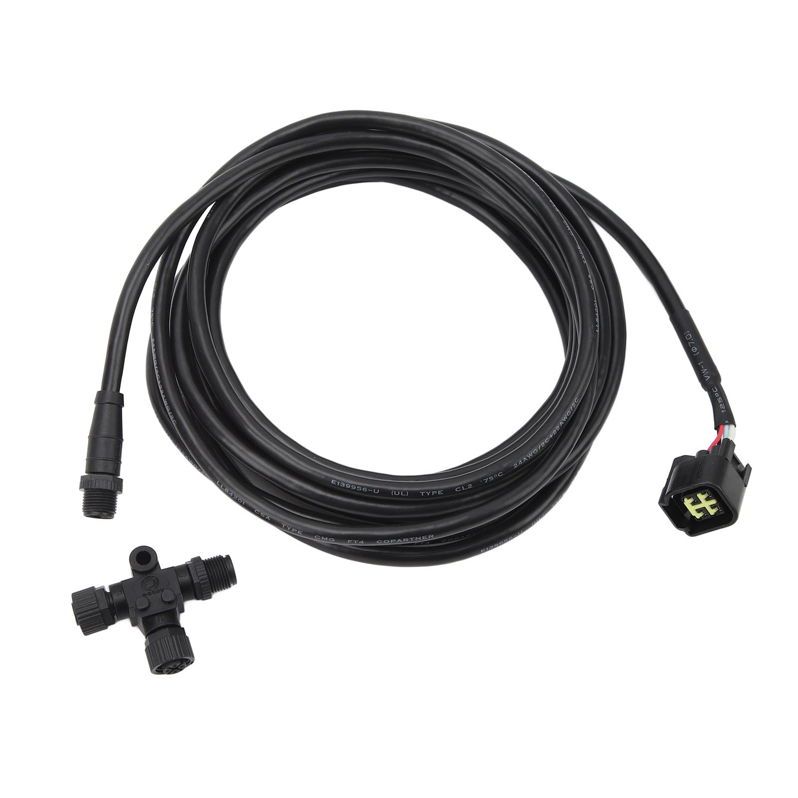 Cables NMEA 2000 de 4,5 m, cable troncal o de derivación NMEA 2000, cable impermeable IP67 de 5 pines con adaptador en T para interfaz de motor, negro, resistente al desgaste y de