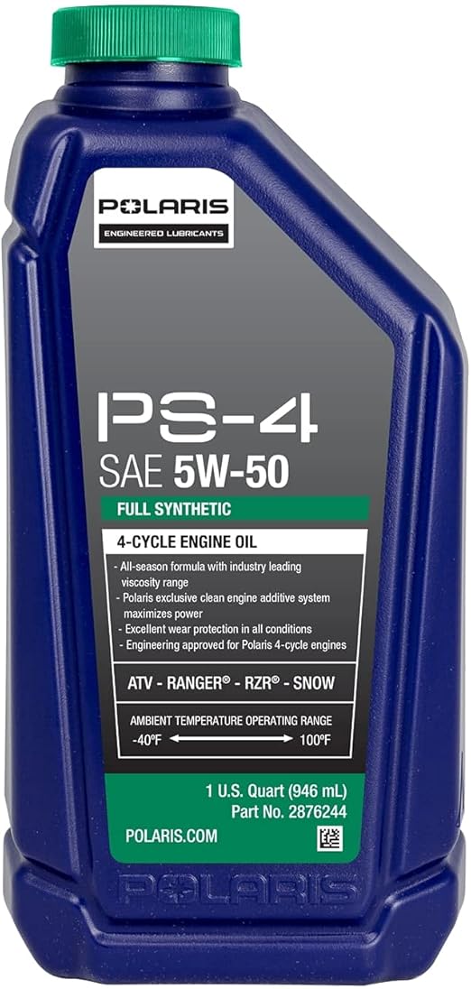 Polaris PS4 All-Season 4 Cycle 5W50 Full Synthetic Motor Oil for Specific RANGER, GENERAL, RZR, Sportsman, Scrambler Models With 4 Stroke Engine, PS-4 Oil for UTV SxS ATV, 1 Quart, Qty 1-2876244