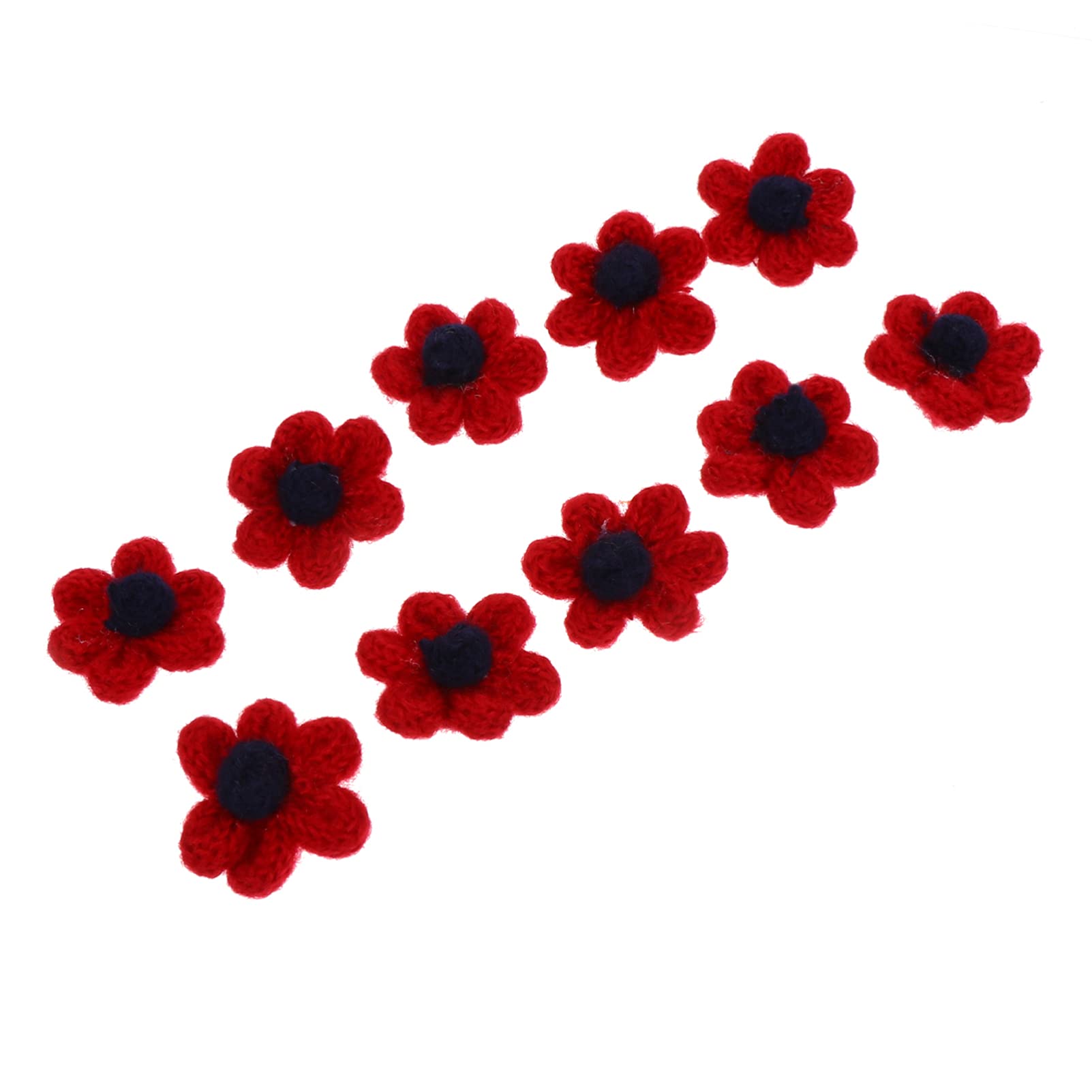 Crochet Flower Sewing Snazzydecal 10pcs Wool Crocheted Flowers DIY Knitting Flowers Rustic Flowers Embellishments for Crafts Sewing Headbands Party Favors Claret Wedding Ornaments