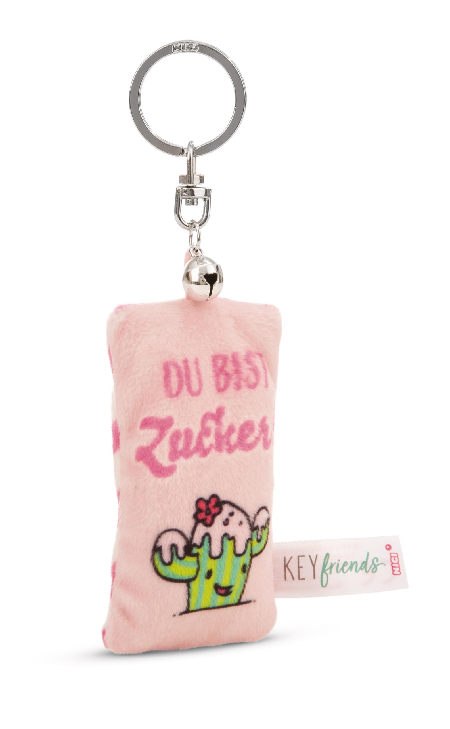 NICI Key Ring Mini Plush Cushion Du bist Zucker 8 cm with Bell Colourful Loyal Companion for Backpack or Bag, Key Holder for Small and Large | 62125