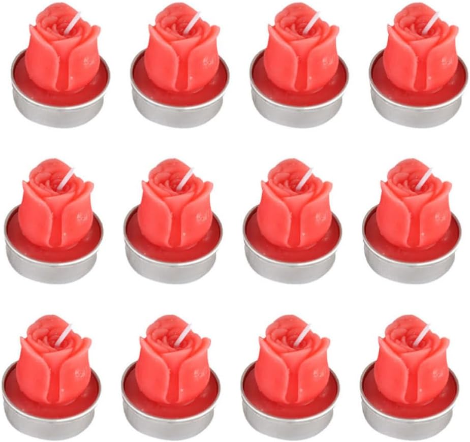 Rose Shape Candles 12Pcs Paraffin Wax for Valentine Decoration