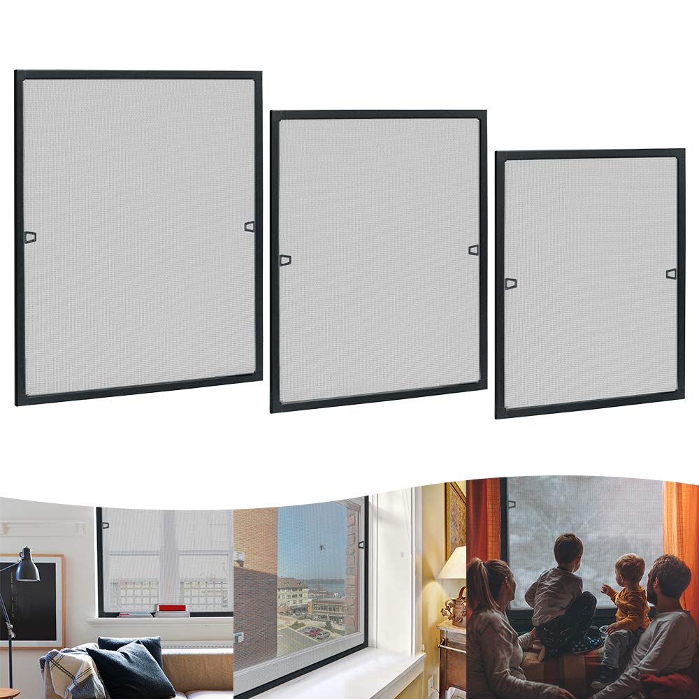 FIVMEN Mosquitera para ventana con marco de aluminio, protección contra insectos, sin taladrar, red antimosquitos, para todas las ventanas de hasta 120 x 140 cm, antracita