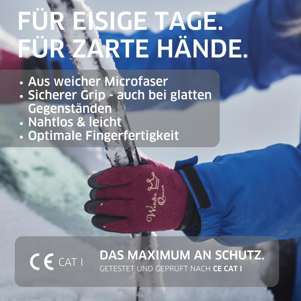 Gebol Winter Queen, Woolly Work Gloves in Trendy Colour, Anti-Dirt and Cold, Optimal Finger Skill and Secure Hold for Women, Size XS (UK 6), Burgundy Black, 1 Pair