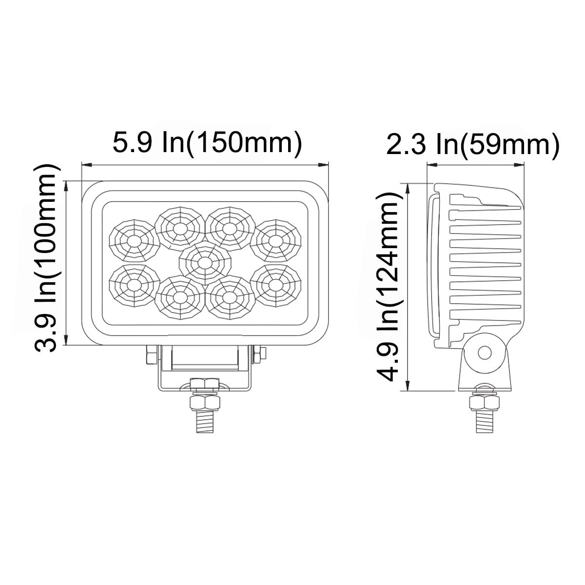 LED Tractor Truck Work Lights, 4x6 Inch Wide Flood Beam Auxiliary Headlight, 6000K Cool-White 12V/24V DC, Rectangular Aluminum Housing, Fits John Deere Offroad Excavator Trailer, 1 Pack