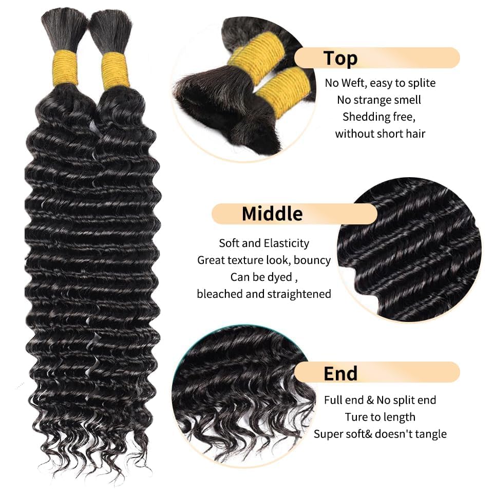 Boho Hair for Braiding 110g 2 Bundles – 100% Human Braiding Hair for Boho Braids, Deep Wave Curly Human Hair Extensions, No Shedding Tangle-Free, Reusable for Knotless & Bohemian Styles thumbnail
