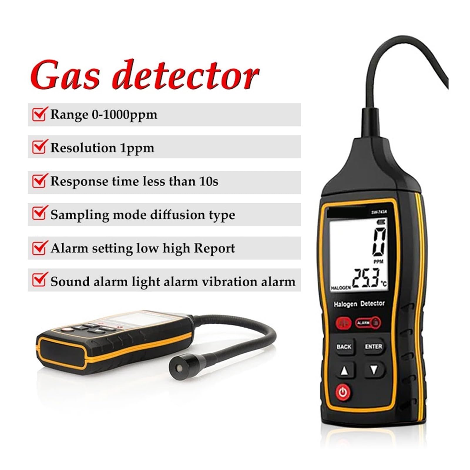 Detektor gazu halogenowego 0-1000 PPM SW-743A z podświetleniem LCD, wodoodporny, wielohalogenowy detektor, klimatyzacja, chłodnictwo