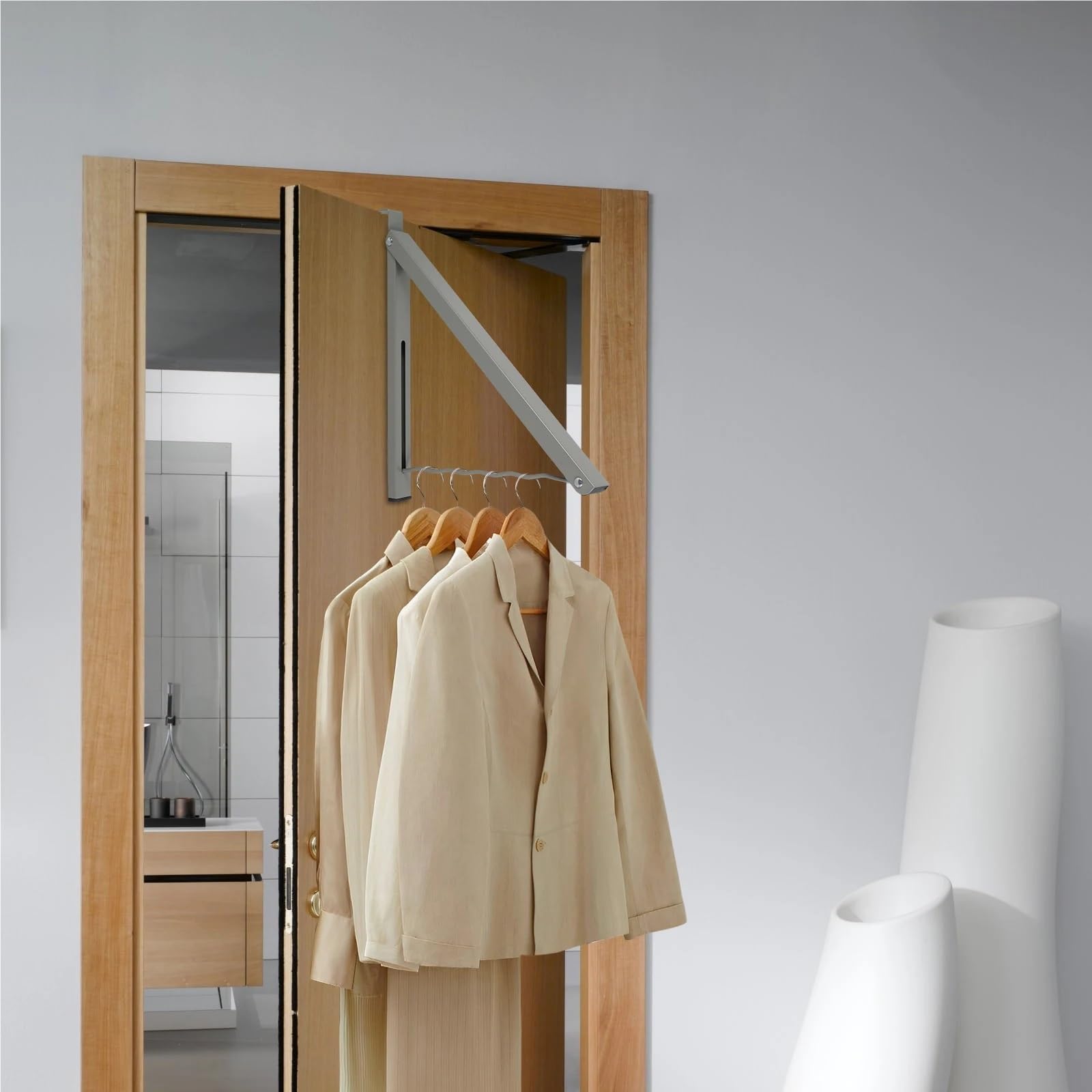 Gancho para puerta Ganchos for colgar sobre la puerta, colgador de acero inoxidable sin perforaciones, organizador for dormitorio, abrigo, sombrero, plegable, 2 uds(White)