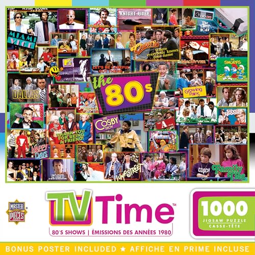 MasterPieces - 1000 Piece Jigsaw Puzzle, 80’s TV Shows Collage, Fun for Adults, Family, Kids, Non-Glare Finish, 19.25' x 26.75'