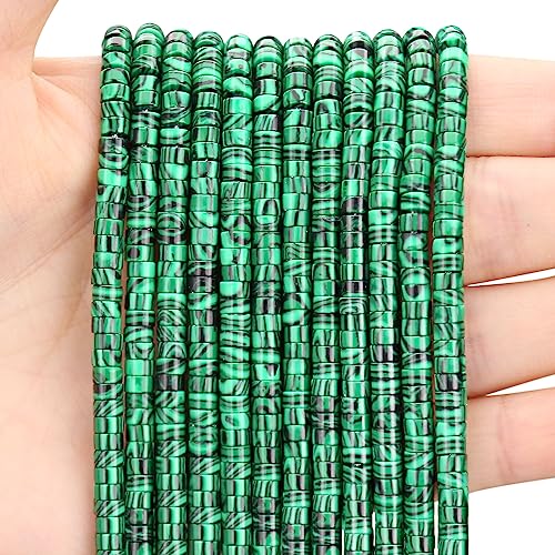 BONNY BOXX 150PCs Natural Malachite Spacer Beads, Loose Semi Precious Flat Round Gemstone Heishi Disc Stone Beads for Beading Jewelry Making 4mm*2mm