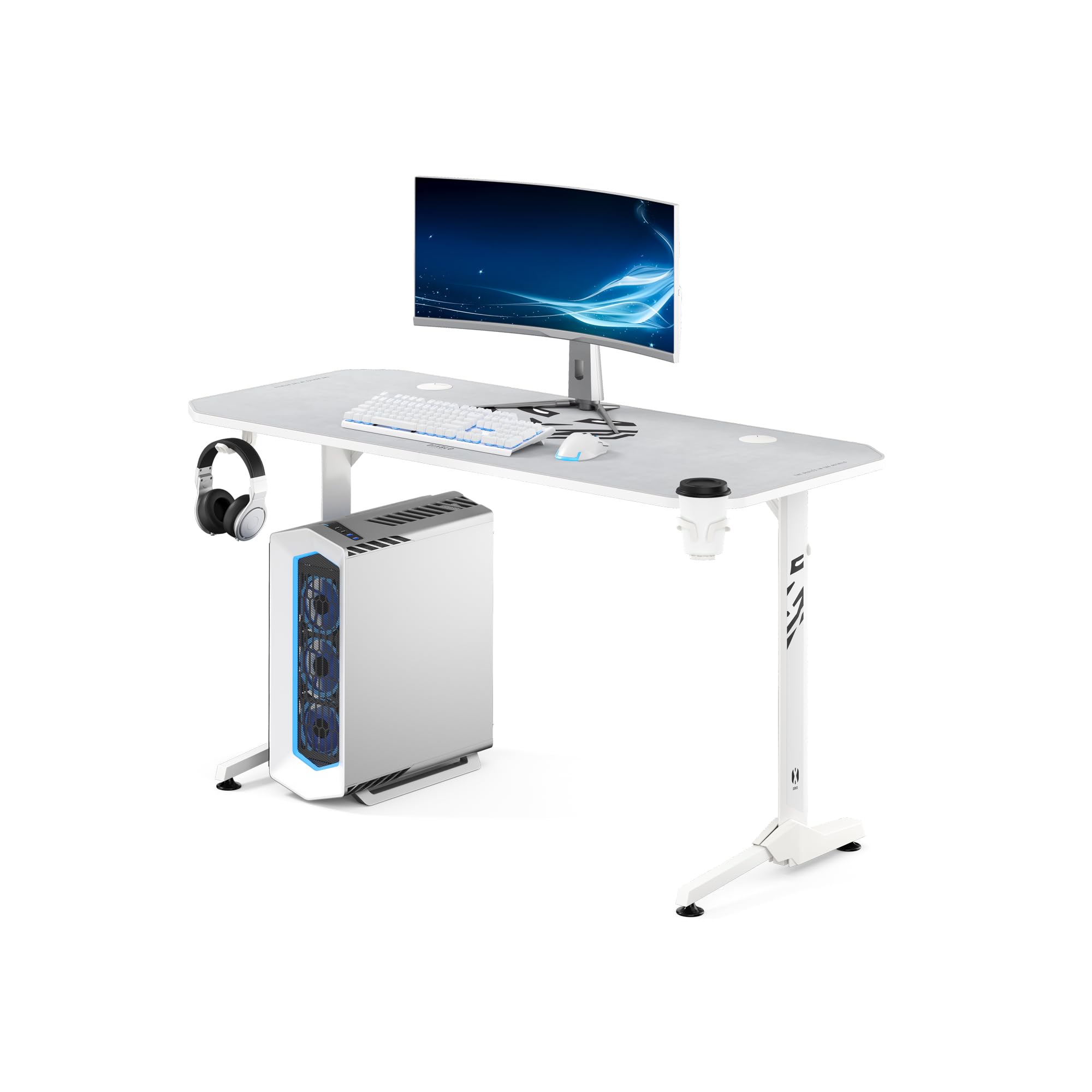 DIABLO Scrivania Gaming grande scrivania gamer stabile tavolo PC con gestione cavi tappetino supporto cuffie porta bicchiere scrivania computer ergonomica robusta setup 140 cm x 60 cm x 75 cm