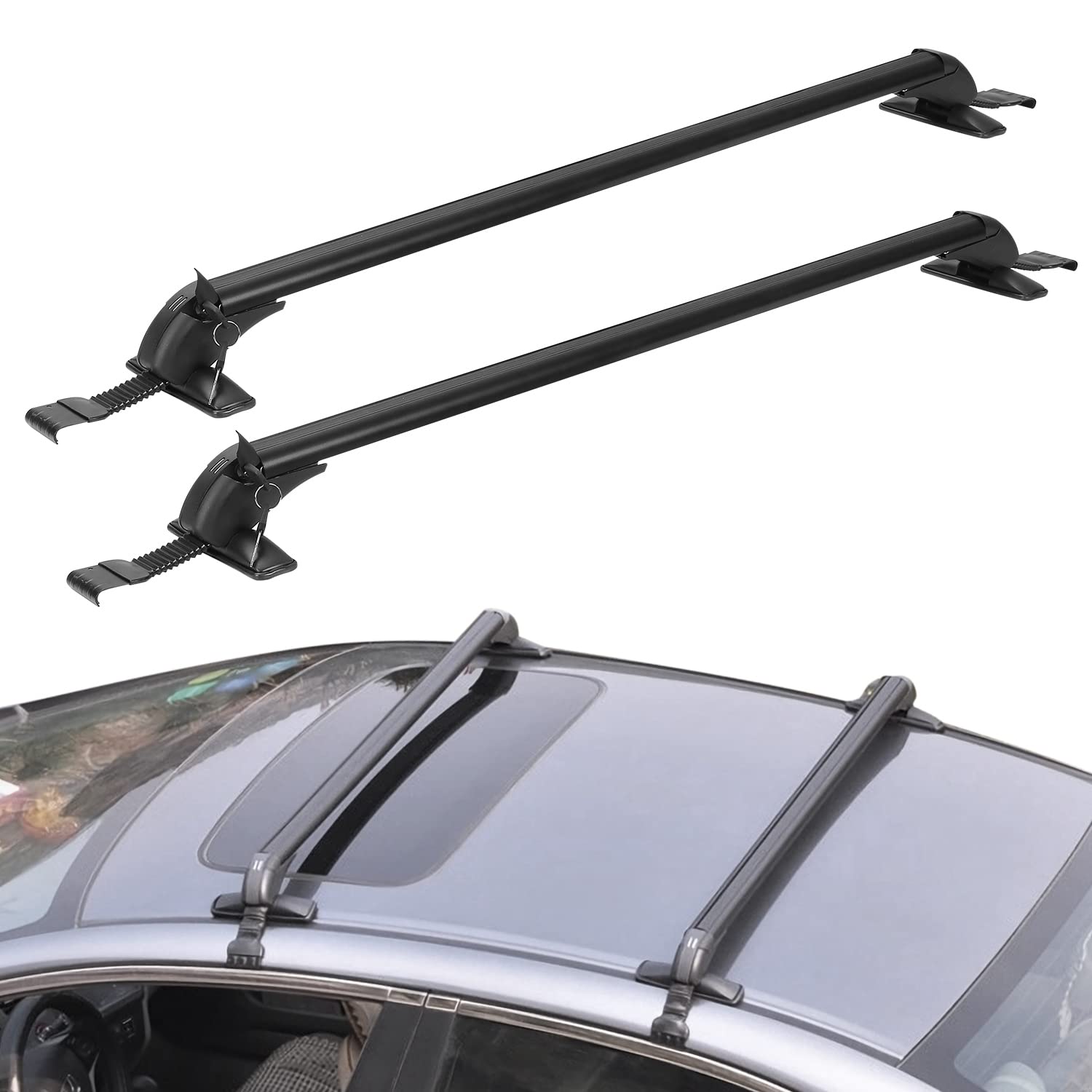 Car Roof Rack Cross Bar with Anti-Theft Lock Adjustable Window Frame for Bike Kayak Cargo Luggage, Distance Between The Rain Gutters is 42.91in to 44.88in(2PCS)