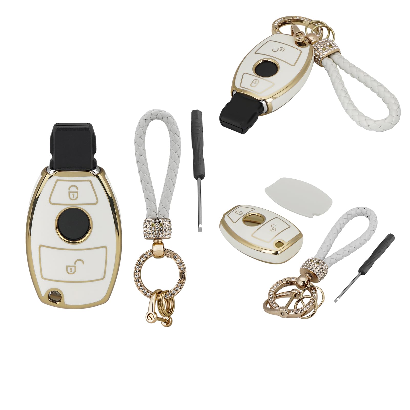 TPU 2 Buttons Car Key Fob Cover For Mercedes Benz A B C E Class For BGA W203 W204 W205 W210 W211 W212 W221 For Ben-z Remote Key Shell Cover (White)