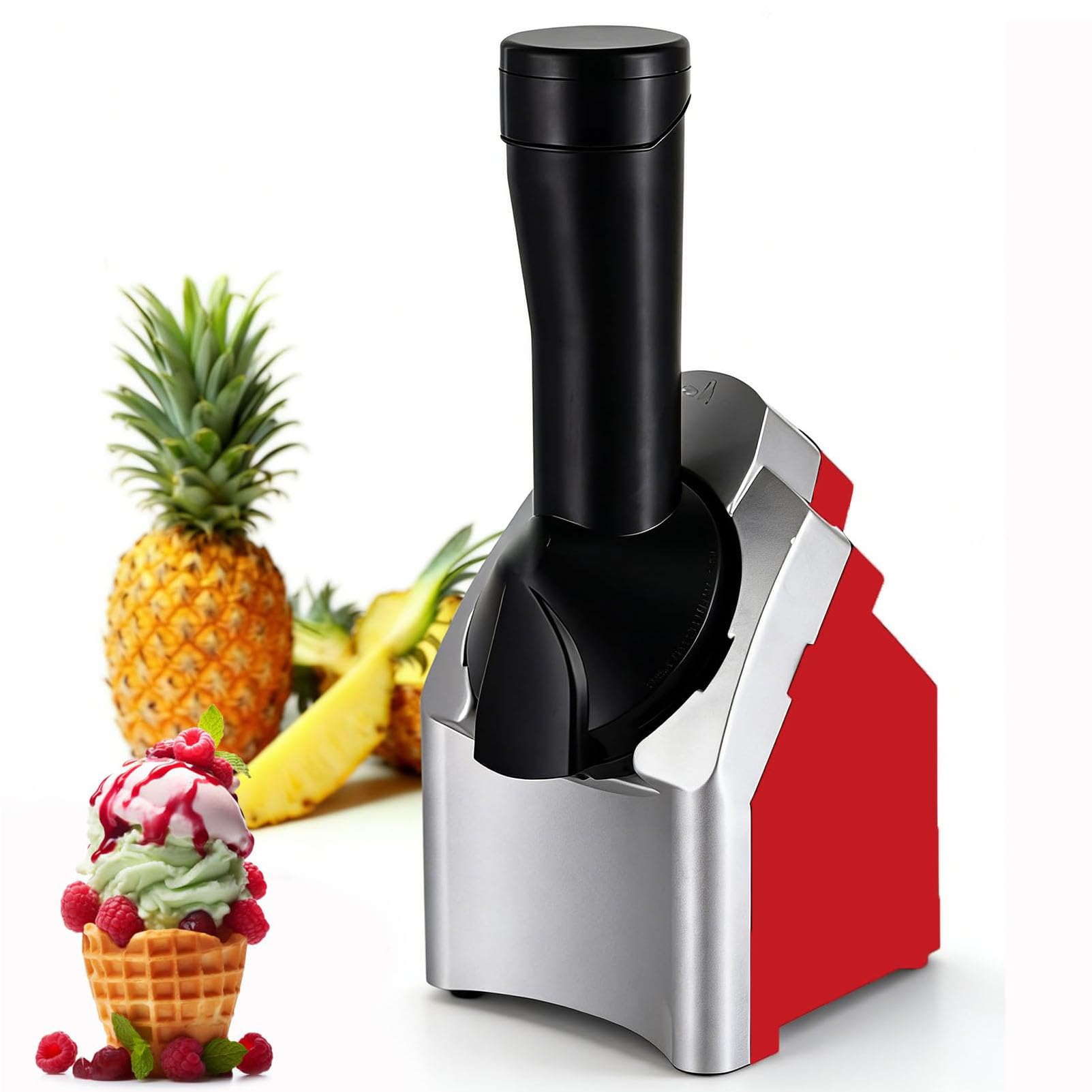 Máquina De Helado para El Hogar, Máquina para Postres Congelados, Máquina De Hielo Suave De Fruta para Hacer Sherbet Saludable, Sorbet, Helado De Fruta Y Yogur Congelado para Niños Rojo