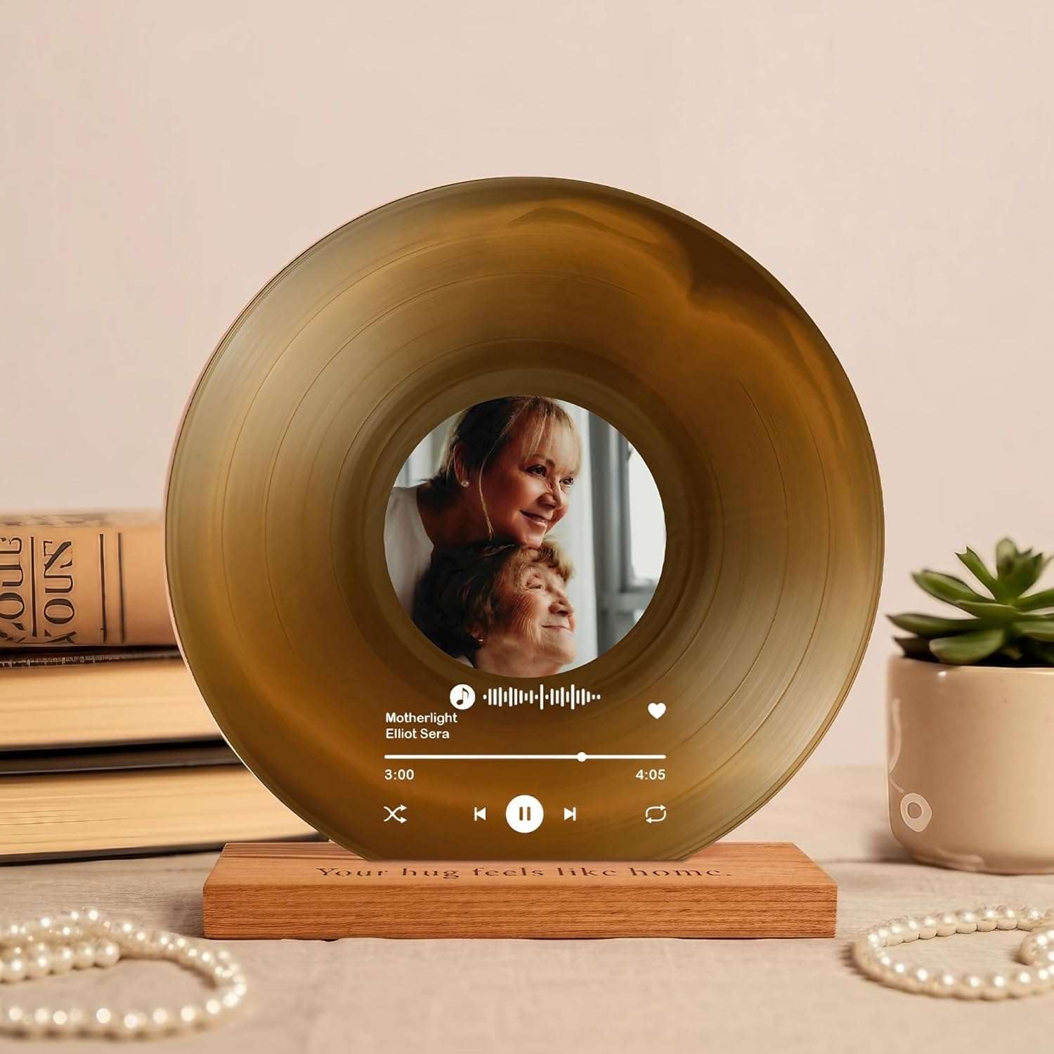 bonibomPersonalized Vinyl Record with Photo - Custom Acrylic Song Plaque - Unique Gifts for Anniversary, Wedding, Birthday, Valentine’s Day - Decorative Music Home Decor for Couples (Dull Gold)