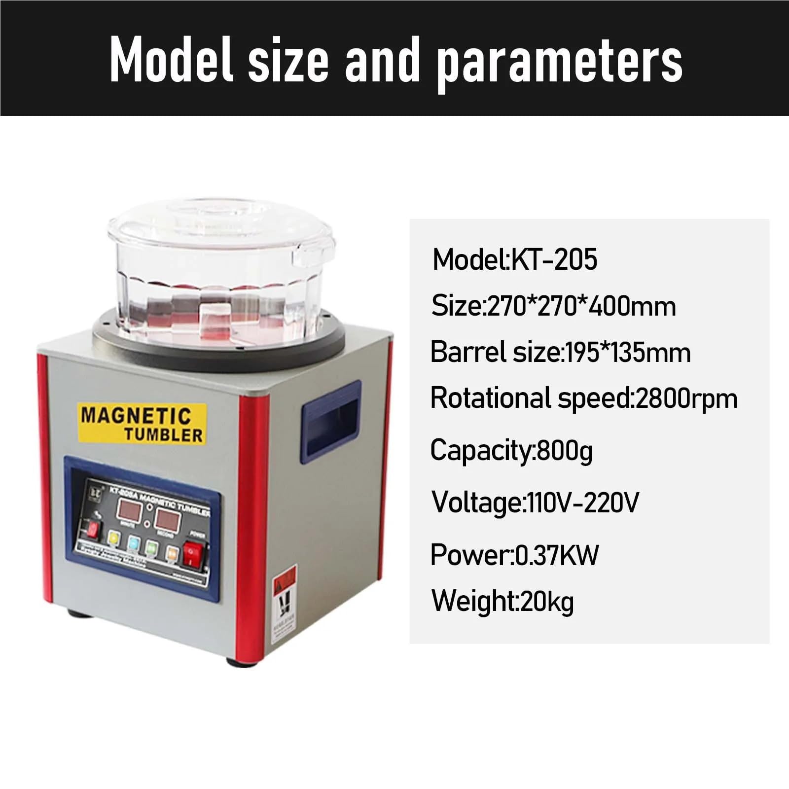 KT-205A Elektromagnetyczna polerka do biżuterii z bębnem o wydajności 2800 obr./min. Polerka do biżuterii ze złota i srebra