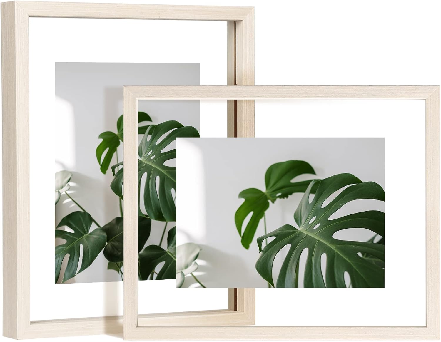 Egofine Juego de 2 marcos flotantes de 8 x 10 pulgadas, marco de fotos de plexiglás doble, hecho de madera maciza, fotos de cualquier tamaño de
