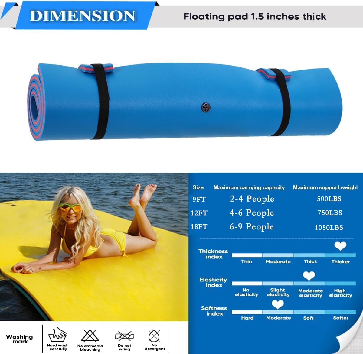 Betterland Floating Lily Pad, Water Mat, 3 Layers XPE Foam for Beach, Ocean, Recreation and Relaxing Roll-Up Floating Mat, Lily Mat