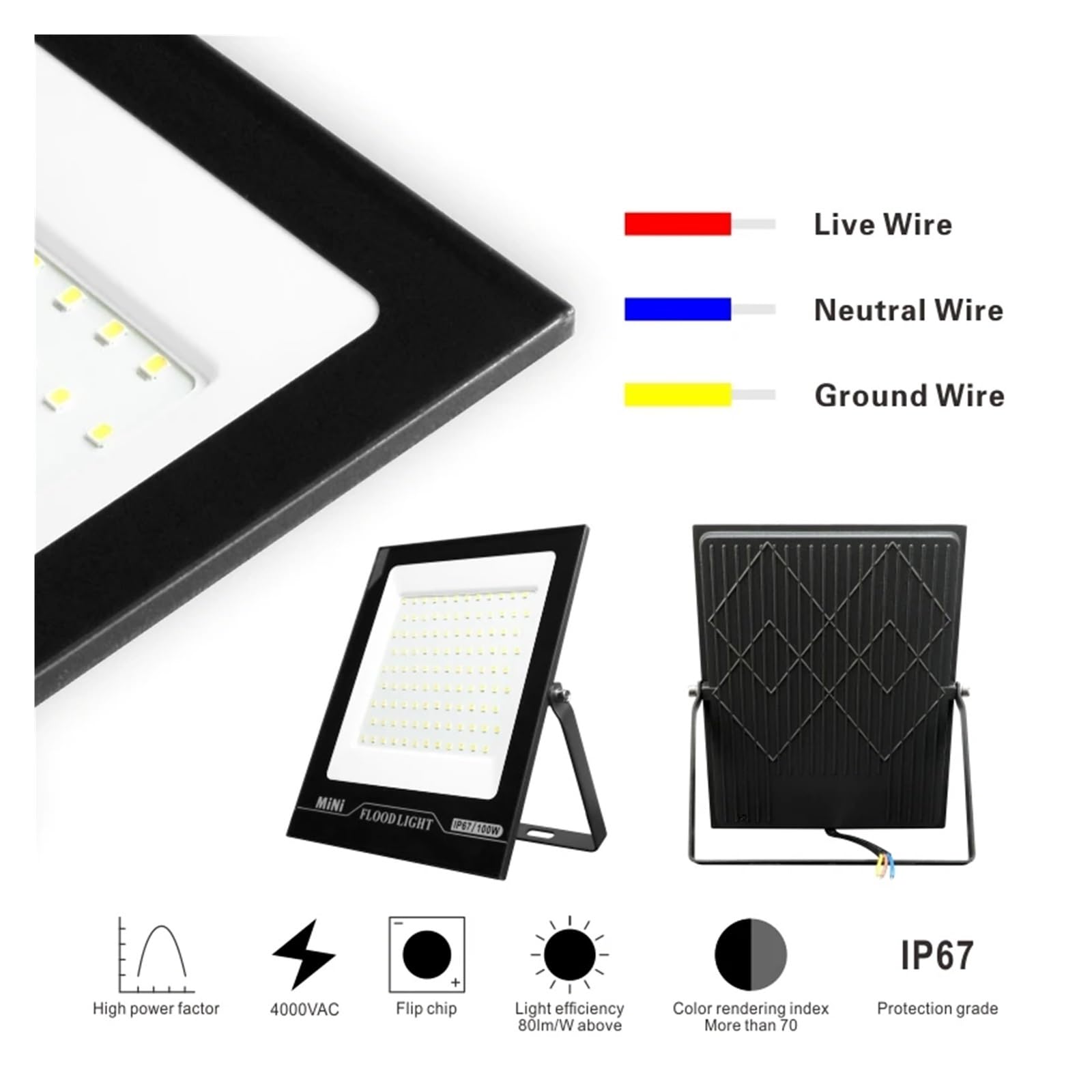 MINING Proiettori per esterni, Proiettore A Led 50W 100W 150W Riflettore Led IP67 Proiettore Impermeabile Faretto For Esterni Illuminaze Lampada Da Giardino Stradale(100W)