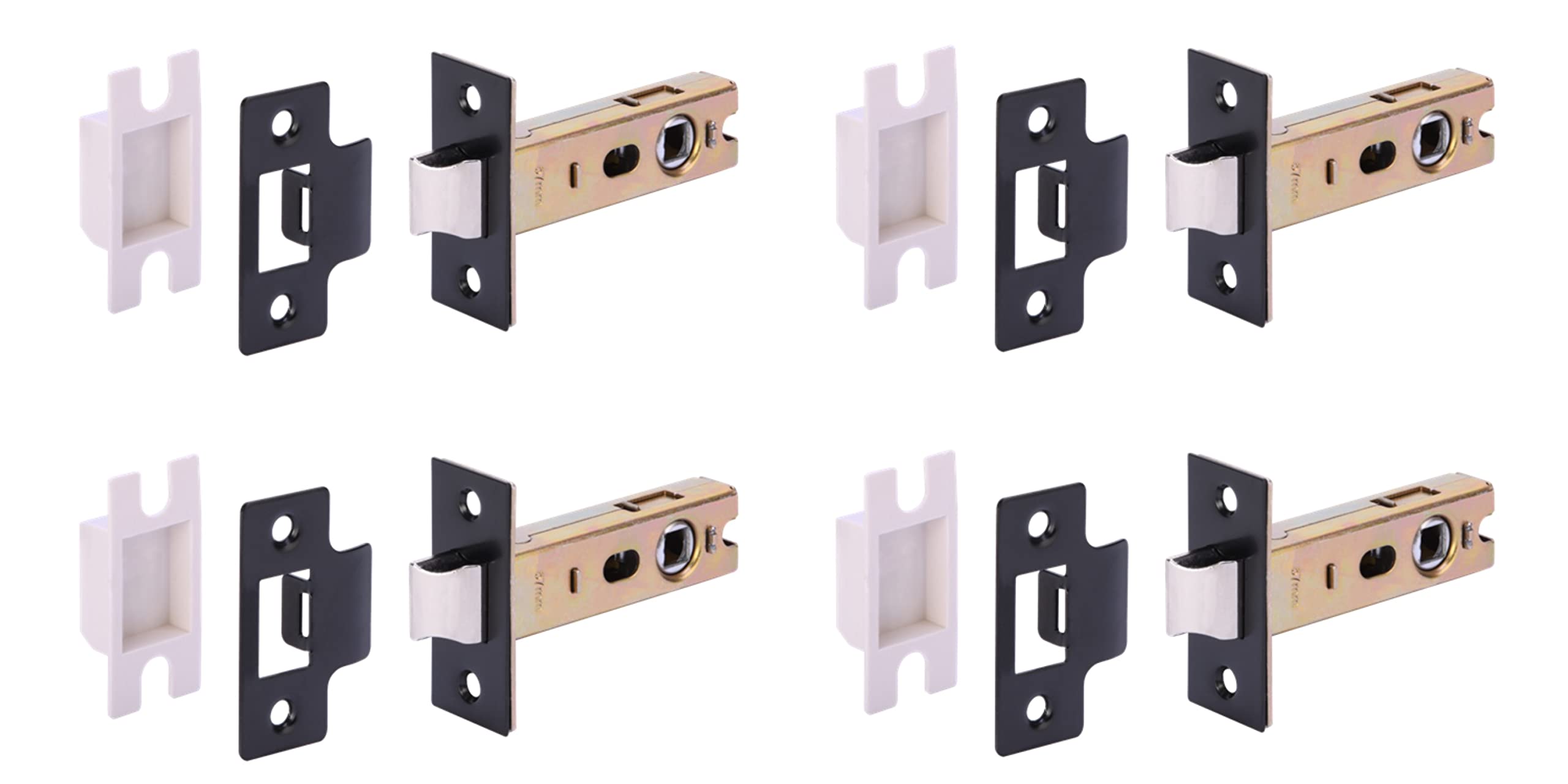 Hunta Black Matt Handlezone® 4 Pack 76Mm / 3 Inch Premium Tubular Mortice Latch, Catch For Internal Timber Doors - 57Mm Backset