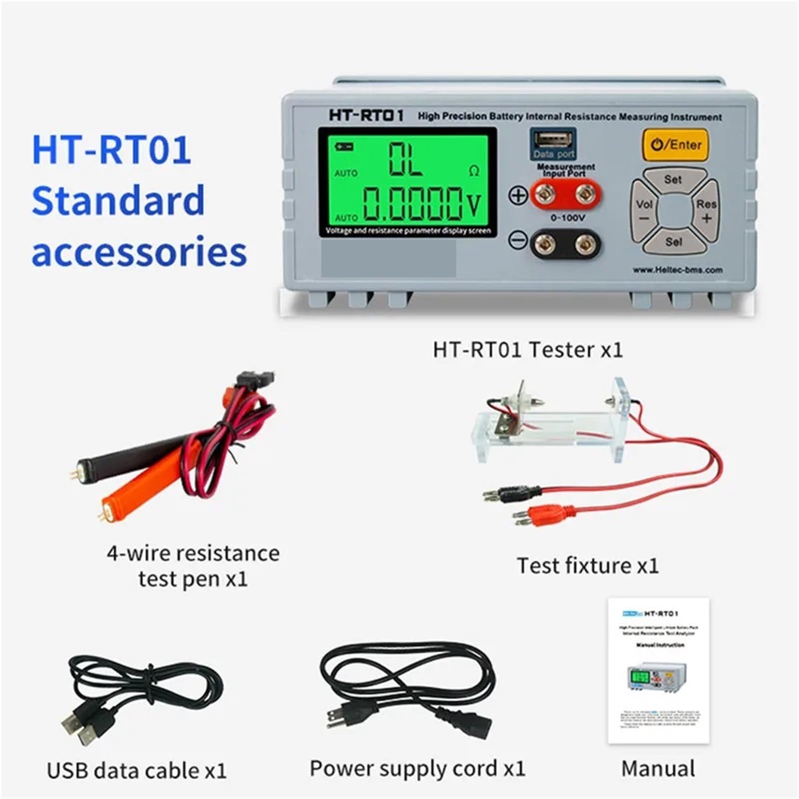 Probador de carga Electrónica, Analizador de prueba resistencia interna del paquete batería litio inteligente alta precisión HT-RT01