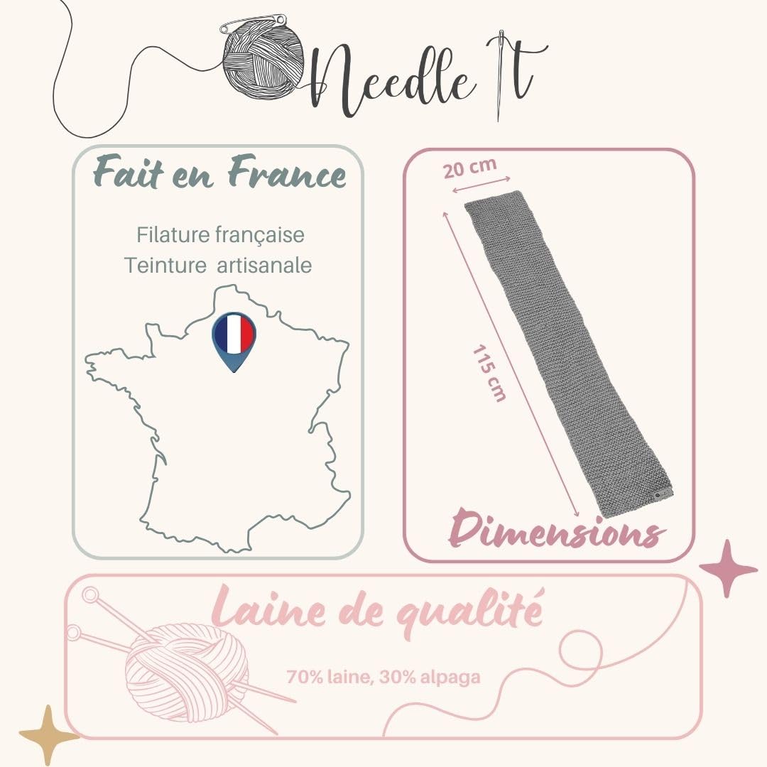 Kit Tricot Écharpe Débutant Complet (Gris) - Aiguilles et Laine Incluses - DIY Écharpe à tricoter soi même - Idée Cadeau Originale - Made in France -