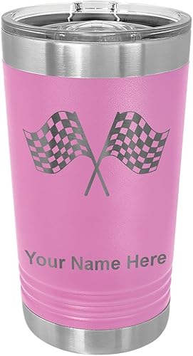 Miniatura 8 de LaserGram Vaso de pinta aislado al vacío de 16 onzas, banderas de carreras, grabado personalizado incluido (negro)