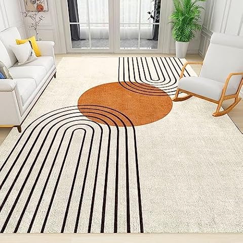 Abstract Nordic Boho Sun Area Rug, Modern Mid-Century Geometry Indoor Rug, Non-Slip Washable Easy Clean Low Pile Foldable Festival Decor Carpet for Bedroom Living Room Nursery Entryway 5.3x6.6ft Cover