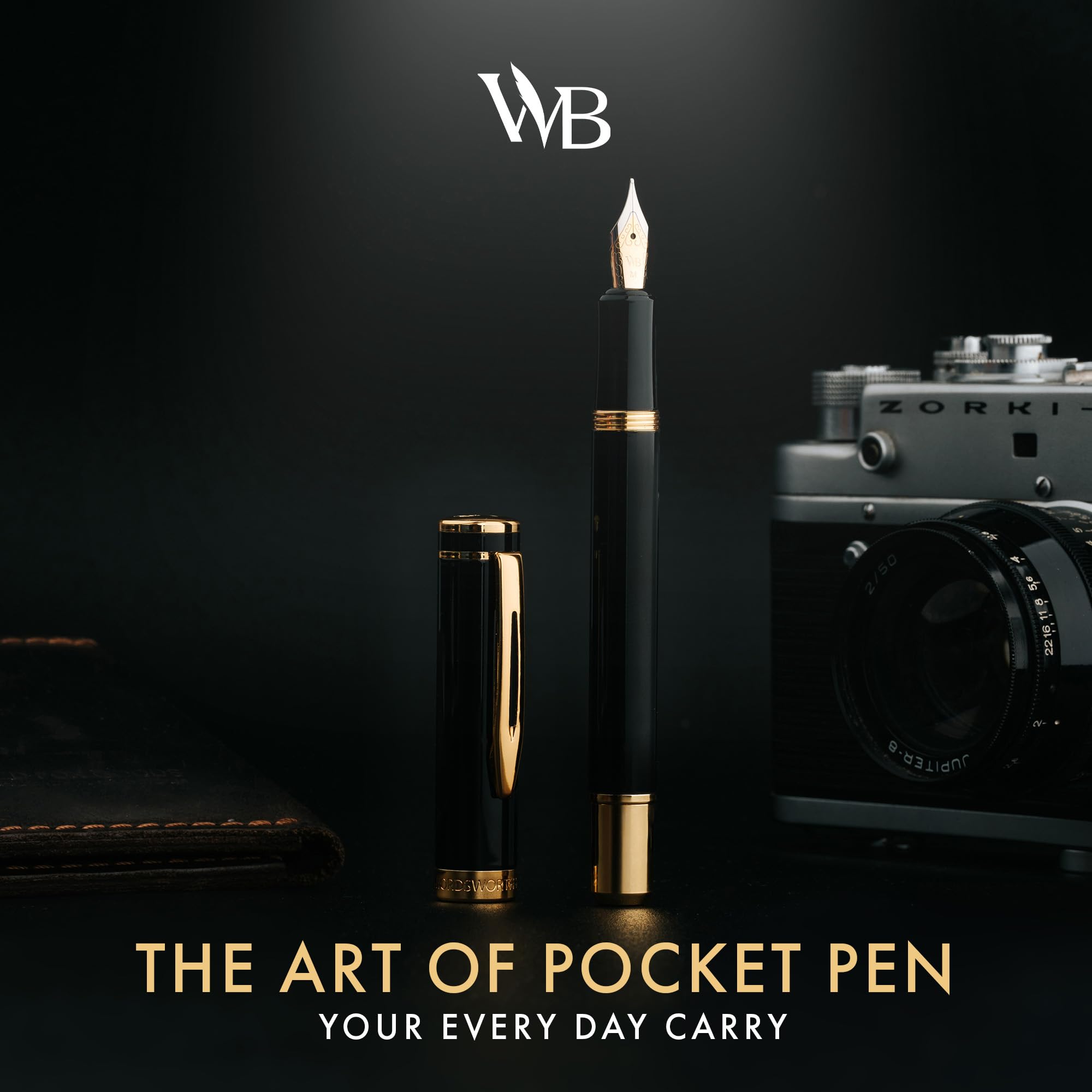 Wordsworth and Black Fountain Pen Mini EDC: Luxury Black Heavy Pocket Pen, Gold Finish, Medium Nib, 6 Ink Cartridges - Image 2