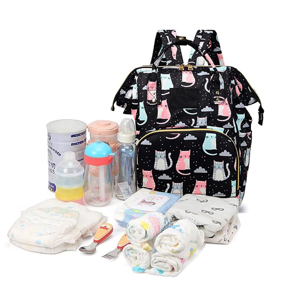 BabyMoon Mother Diaper Bag Lightweight Multifunctional Travel Unisex Diaper Backpack | Black Cat-picture-26