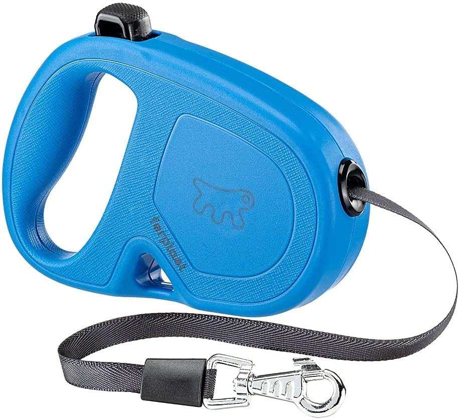 Ferplast FLIPPY ONE Extendable Dog Lead – Practical Bag Holder – Single Lock & Release Button – Ergonomic Italian Design – Tape – Max 15 Kg – 4m, Blue