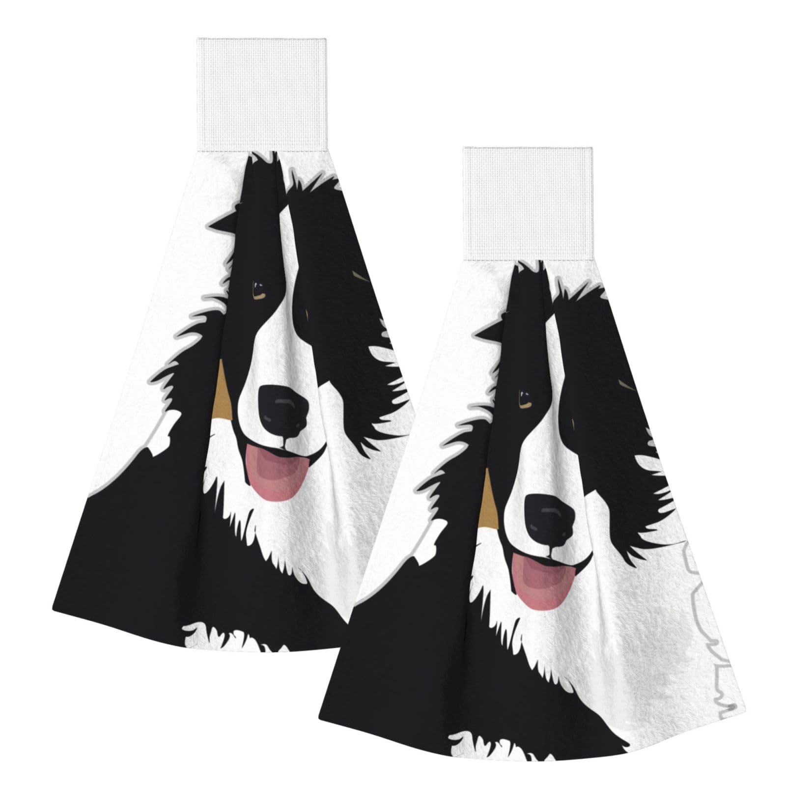 DOPKLNA Border Collie Dog, 2 Pcs Hanging Coral Fiber Hand Towels for Bathroom, Absorbent Kitchen Towels