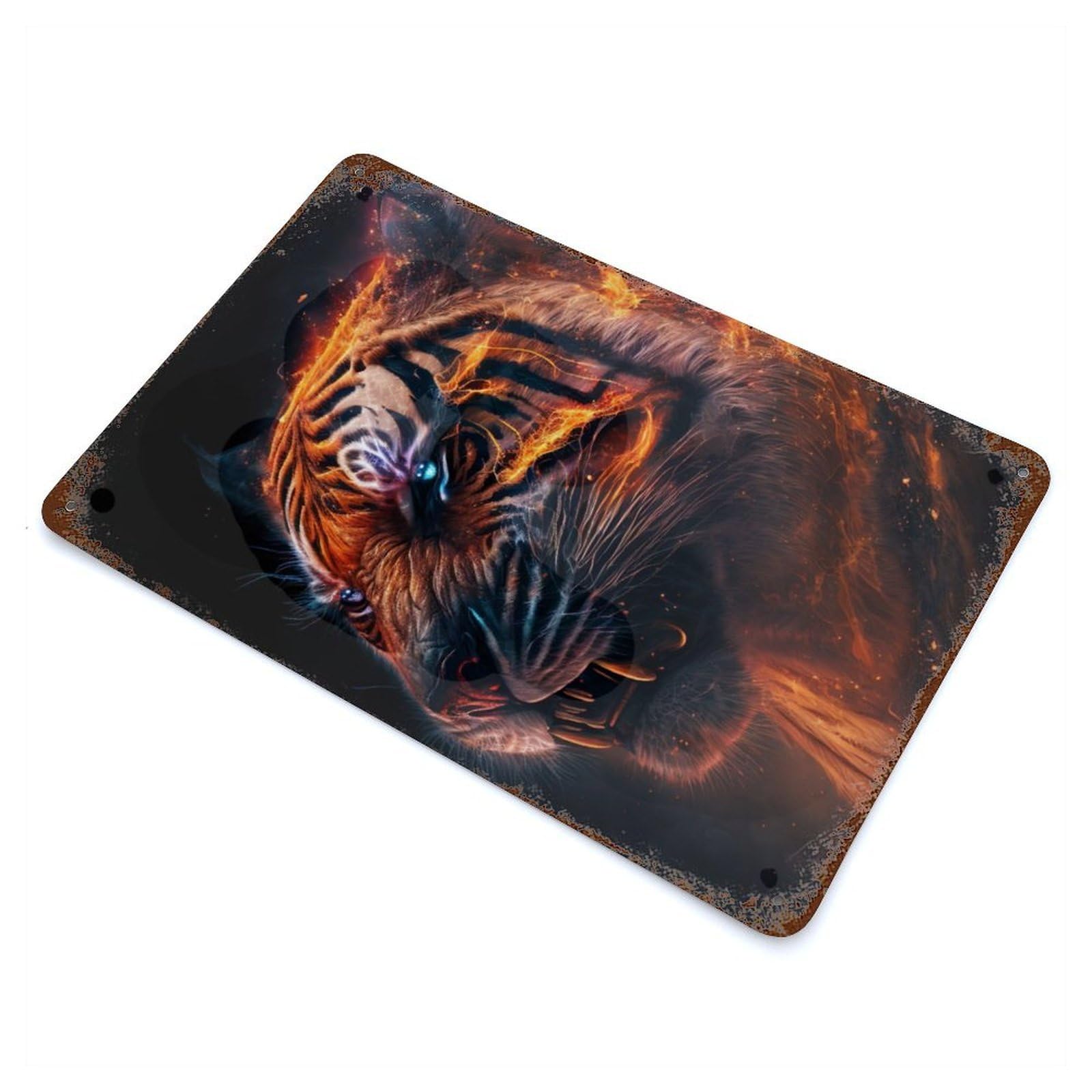 Vintage Rust Metal Sign with Cosmic Tiger Design 11.8"x7.9", for Garage, Bar And Workshop Decor, Retro Wall Decor