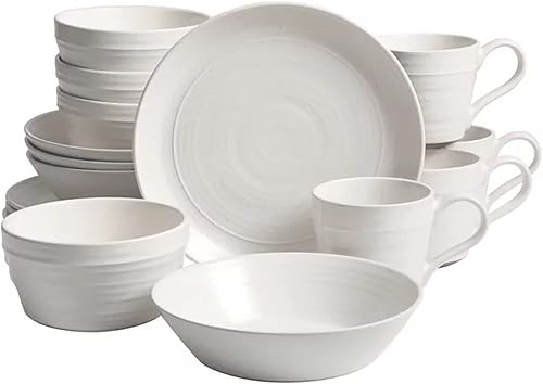 Juego de vajilla redonda de cerámica de 16 piezas en color blanco sólido casual apto para lavavajillas