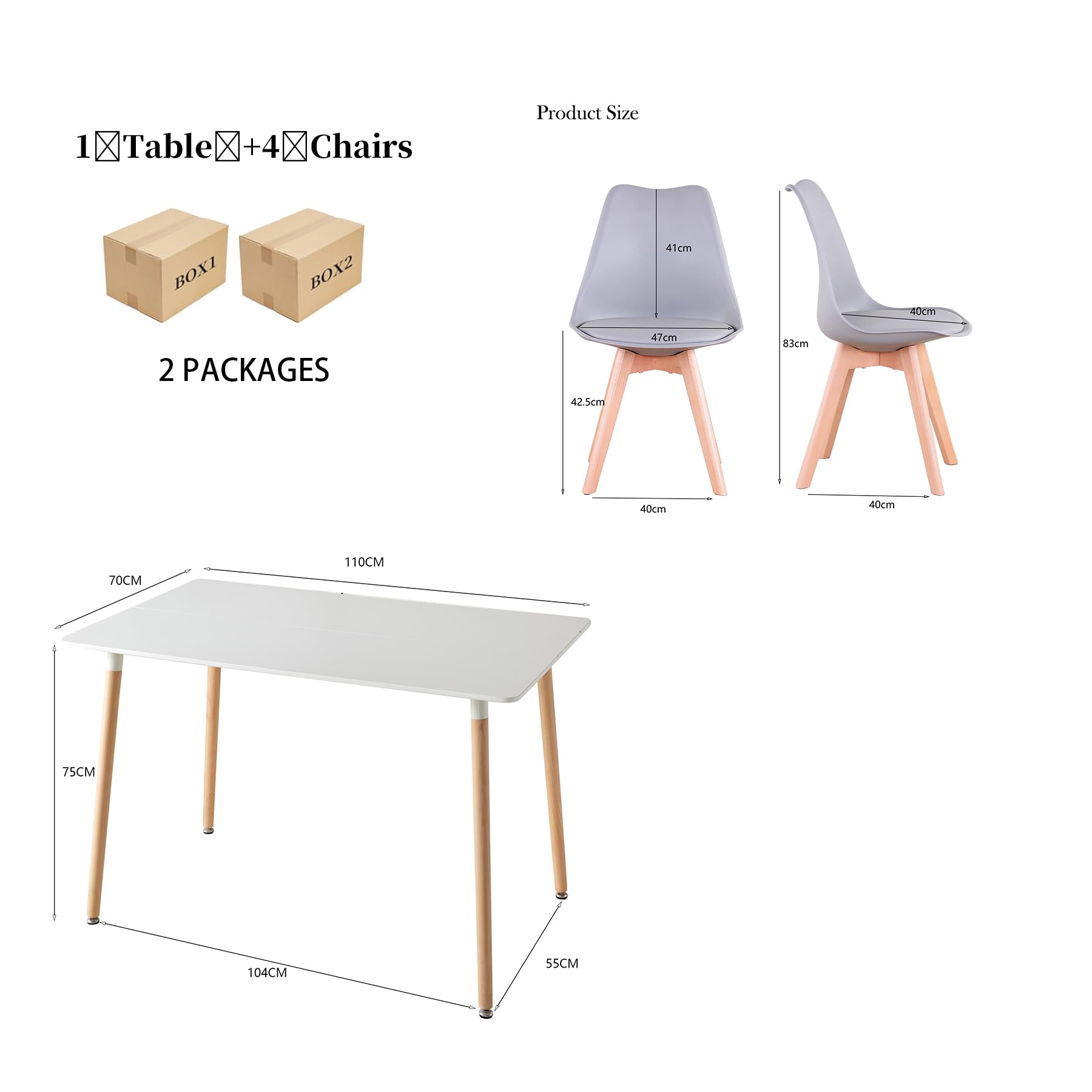 GrandCA HOME Tavolo da pranzo e 4 sedie Set da pranzo moderno, tavolo rettangolare e sedie da cucina, Grigio