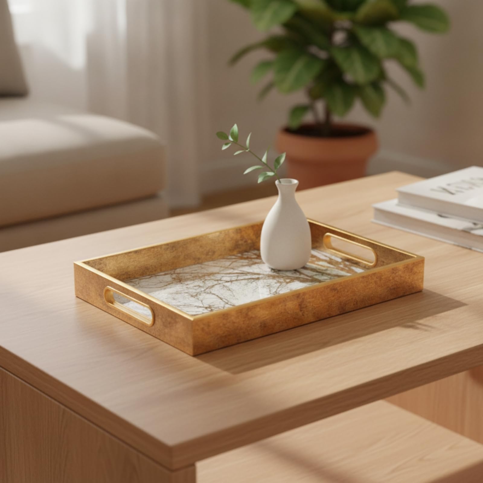 Plateau Rangement Décoratif, 35.5x23.5x4.5cm, Branches Denses