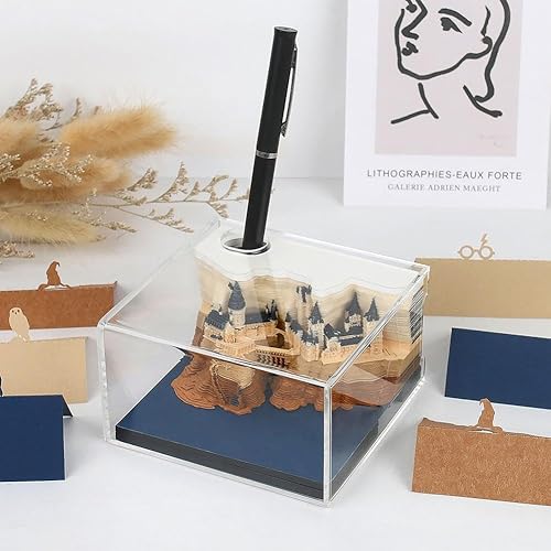 Miniatura 5 de Calendario de piezas de tiempo con luz LED 2024, calendario creativo 3D DIY tallado en papel, bloc de notas 3D, castillo mágico de papel, calendario