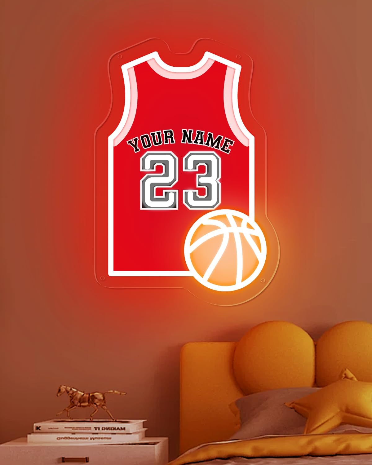 Custom Basketball Jersey LED Neon Sign, UV Printed Personalized Name Number Light Sign for Teens, Boys, Bedroom, Man Cave, Game Room, Gifts