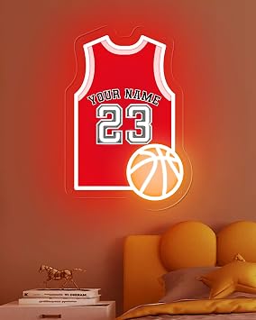 Custom Basketball Jersey LED Neon Sign, UV Printed Personalized Name Number Light Sign for Teens, Boys, Bedroom, Man Cave, Game Room, Gifts