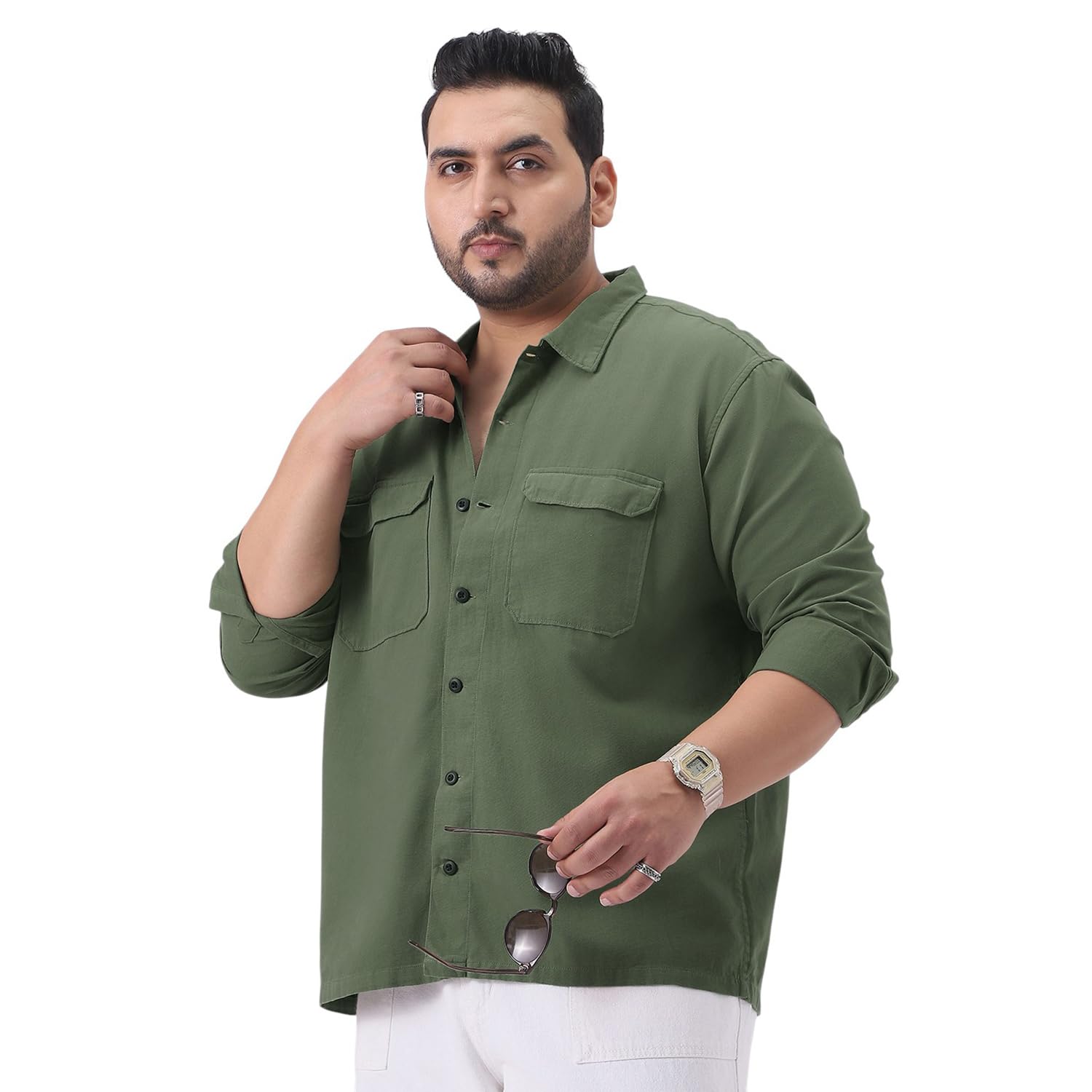 Men's Cotton Full Sleeve Relaxed Fit Shacket with Utility Pockets