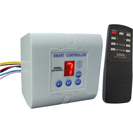 SARRU RSB 4 in 1 Remote Switch Board having 1 Smart Electronic Remote Ceiling Fan Regulator & 3 Lights ON/OFF Remote Switches with Timer and Sleep Mode, White