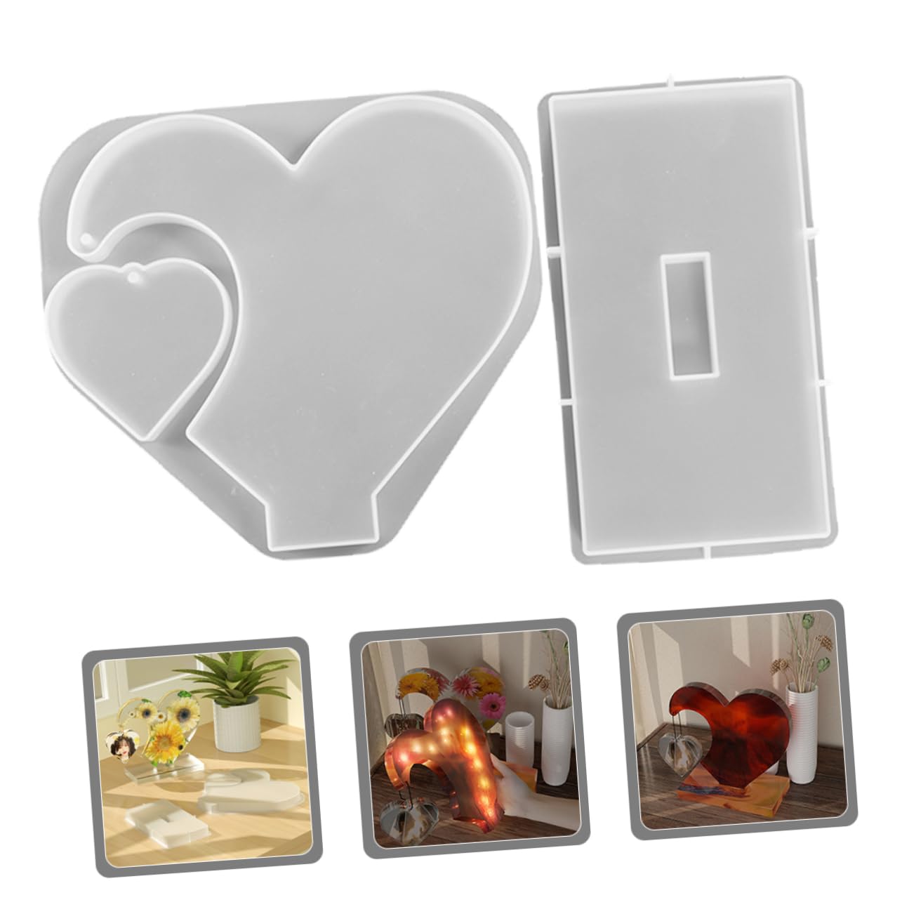 ERINGOGO Photo Frame Silicone Mold Double Heart Ornament Mold Reusable Resin Casting