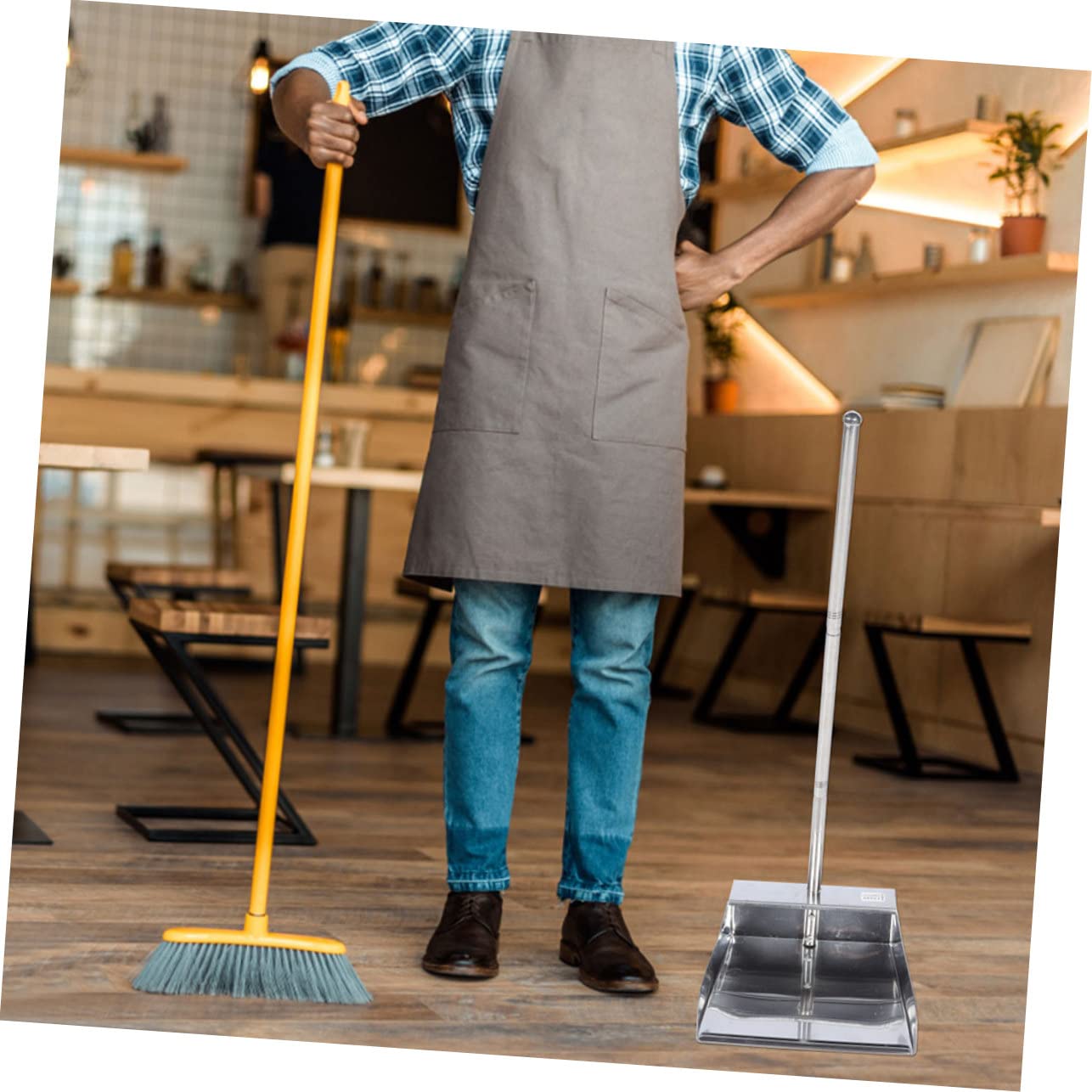 Teiliges Kehrset mit Langem Edelstahlgriff Ergonomisch Gebogene Kehrschaufel und Besen für Effiziente Bodenreinigung rutschfest Langlebig für Küche Büro und Haushalt