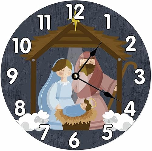 Reloj de pared con escena de la natividad, reloj de Navidad de 10 pulgadas, reloj de pared silencioso con pilas, fácil de leer, decorativo de