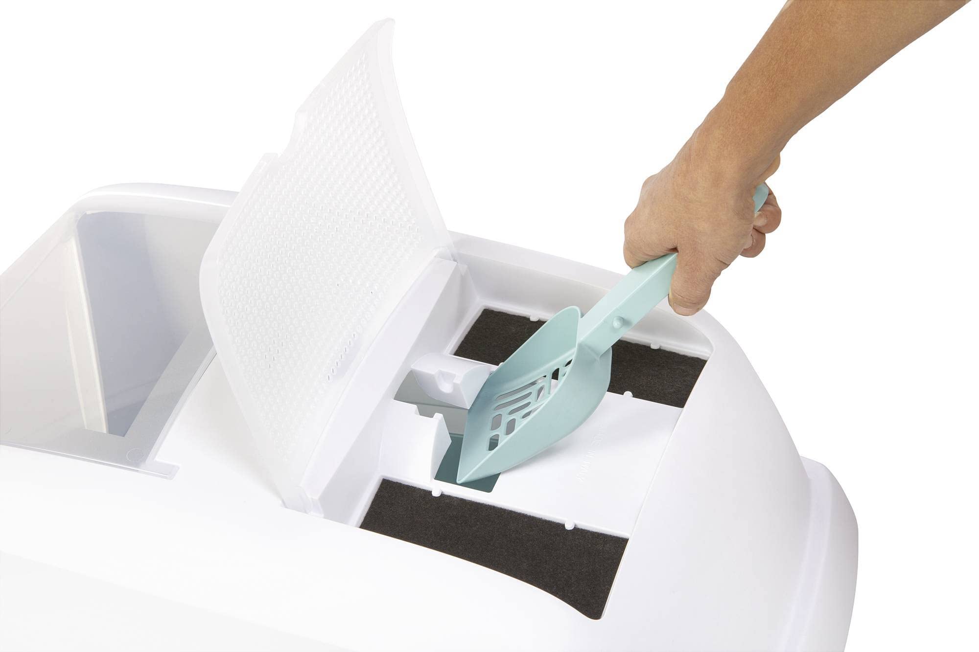 Litière pour chat avec porte battante debout Blanc/gris