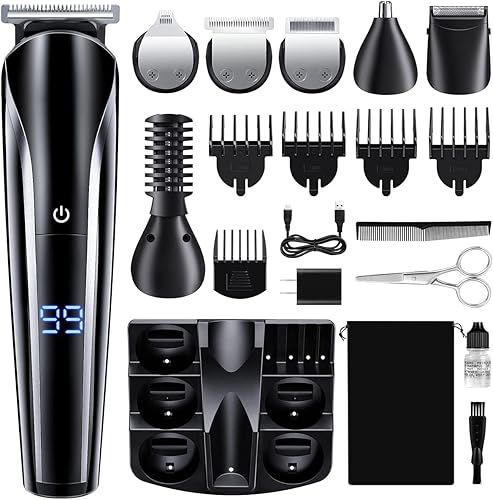 icolorfuled Recortadora eléctrica de barba para hombres kit de aseo corporal 11 en 1 recortadora de pelo y oídos cortacabello inalámbrico recargable